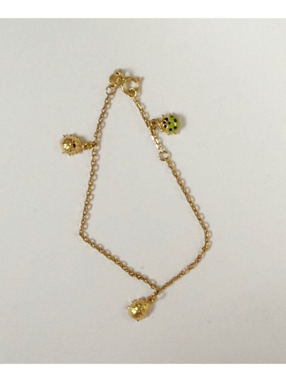 14K Gold 585 Girl's Enamel Love bug Ladybug Bracelet 1.4 Grams